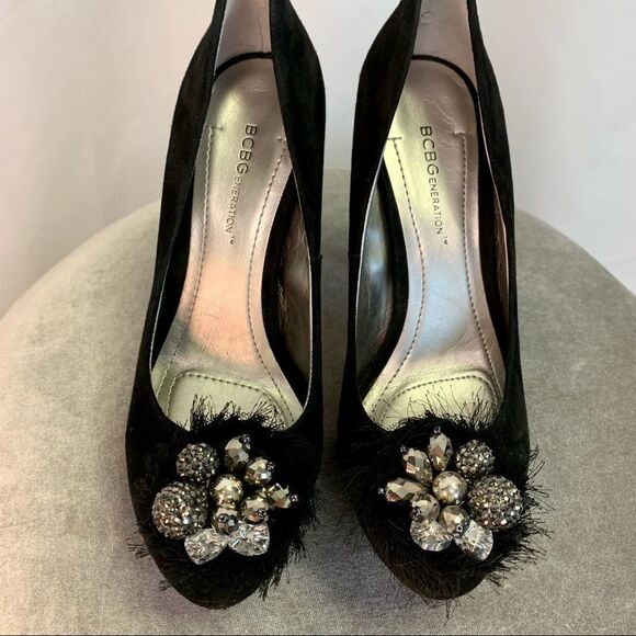 𝅺bcbgeneration BG-Scottie Black Suede bead Embellished High heel pumps size 6.5 - Picture 3 of 10